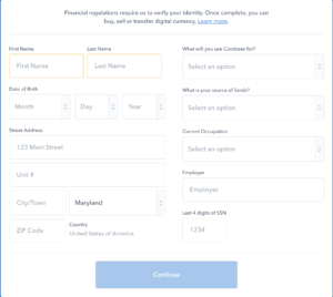 Coinbase Signup Form